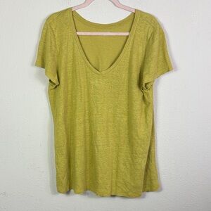 Eileen Fisher Yellowish Green 100% Organic Linen Lightweight Top size Large